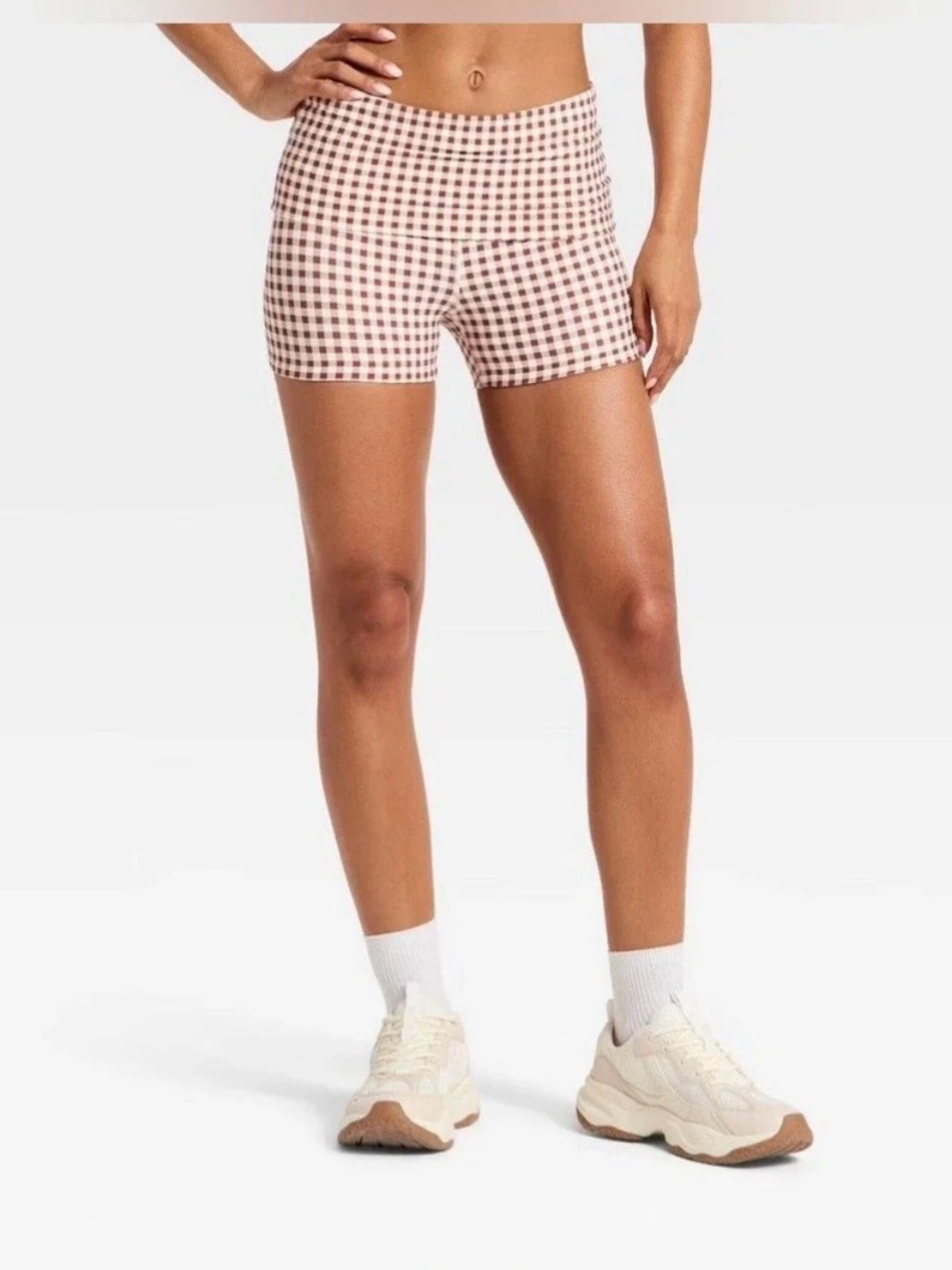 JoyLab Brown Gingham High-Waist Performance Shorts